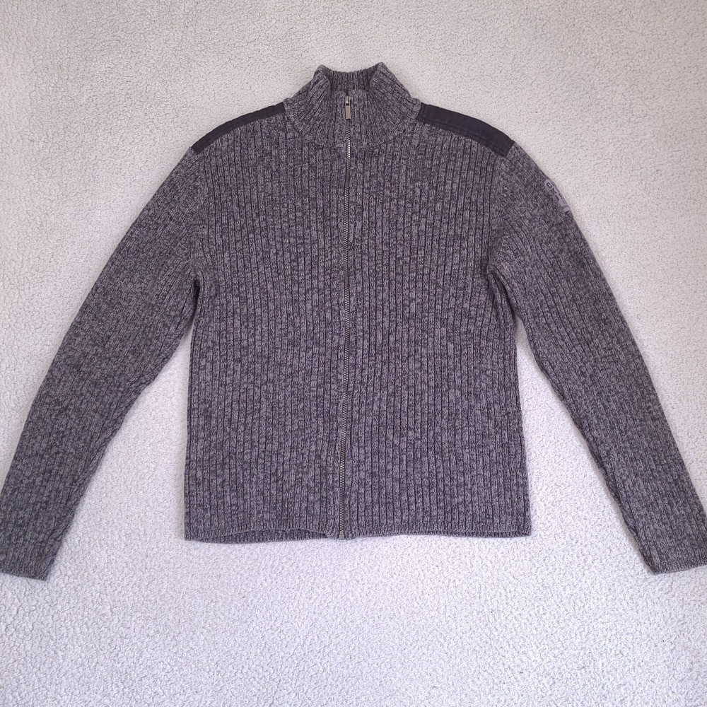Calvin Klein Jeans Sweater Mens XL‎ Gray Ribbed Full Zip Cotton Patch Marled